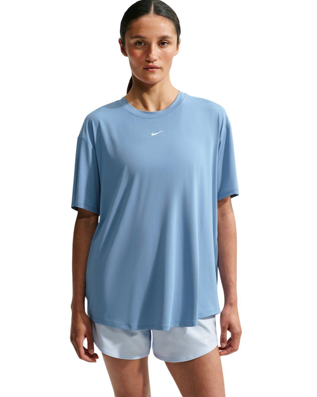 Nike Women's One Dri-FIT Short Sleeve Open Back Top - Blue/White - BLUE/WHITE